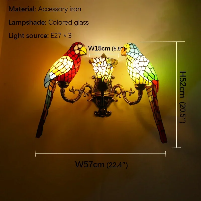 ABEL Tiffany parrot Wall Lamps American countryside Children's room Homestay Villa Hotel Stained Glass Animal Decoration Lamp