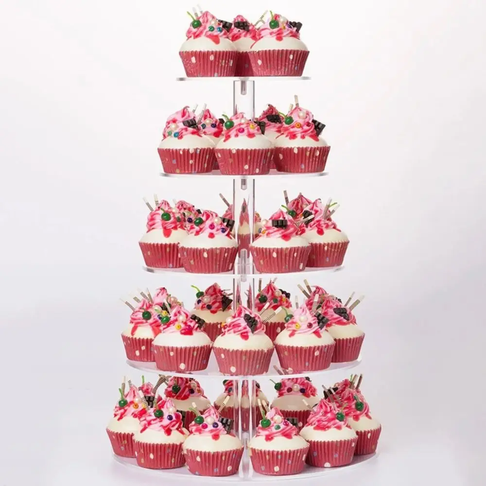 Clear Acrylic Cupcake Stand 3/4/5 Tier Detachable Design Dessert Display Holder Round Shape Decorative Cake Serving Rack
