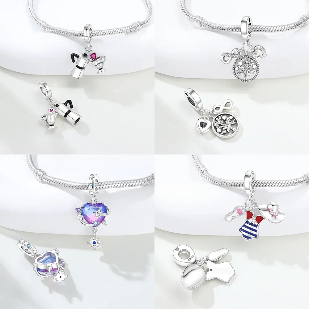 Silver-Plated Star Snowflake Dangle Charms Beads for Bracelets