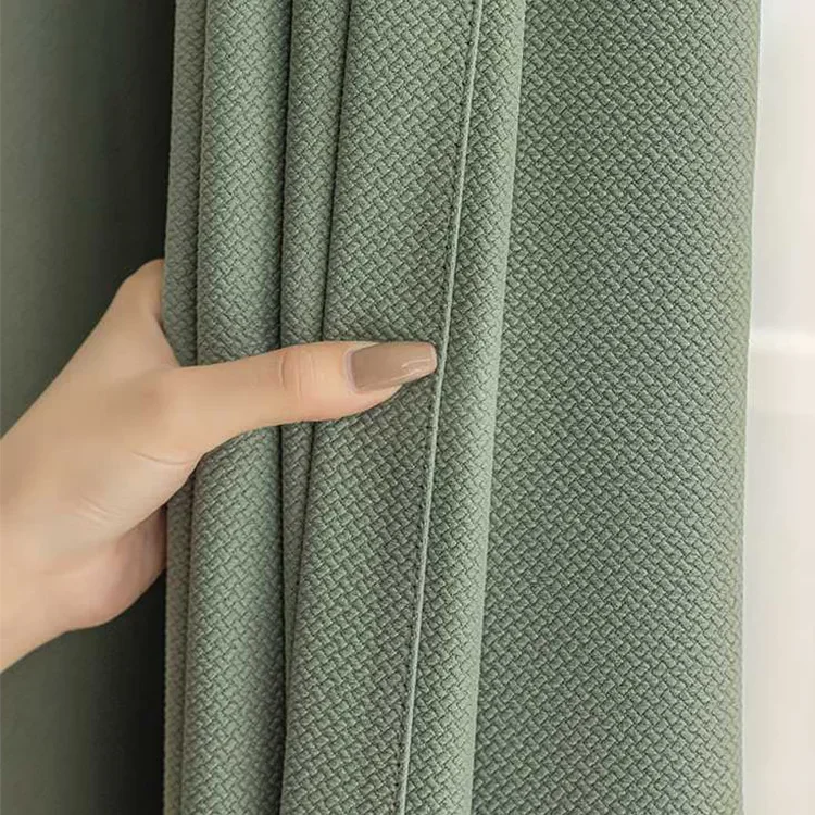 

Custom Size Rice Grain Cotton Plaid Full Blackout Plain Color Splicing Curtains Simple Sun Protection and Soundproof Curtain