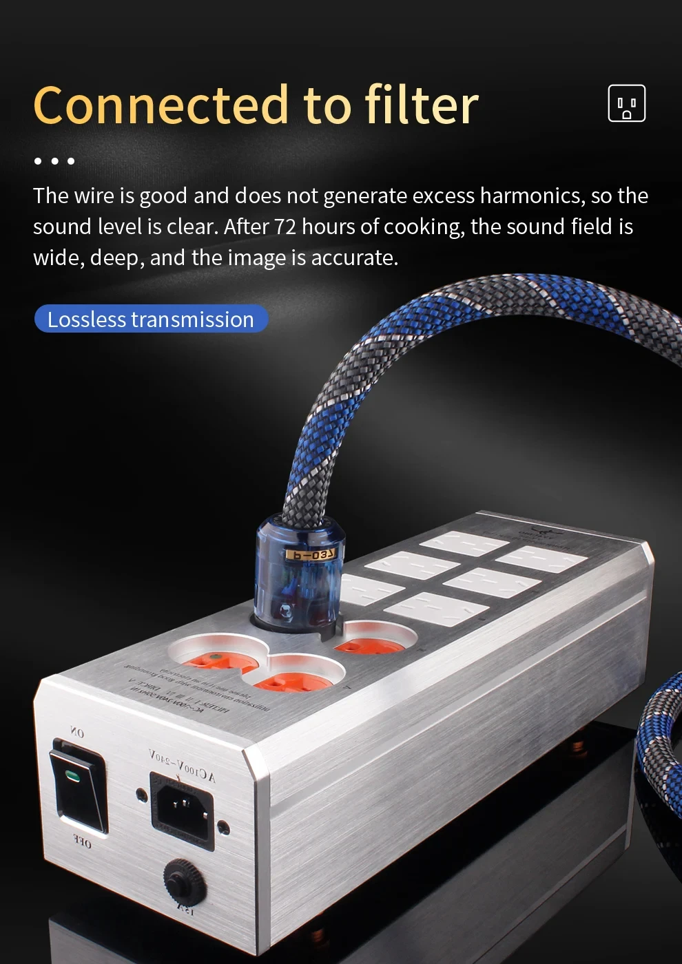 YYAUDIO Stromkabel HiFi OCC Audiokabel EU/US Vseries Connecter Amplificateur, Filter 1m 1,5m – Detail 6