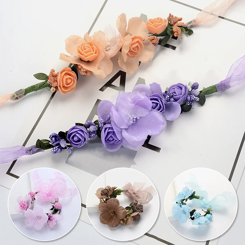 

Цветы на запястье для подружки невесты, бутоньерка ручной работы для свадьбы, выпусквечерние вечера, браслет с розой, тканевые цветы для рук, свадебные аксессуары