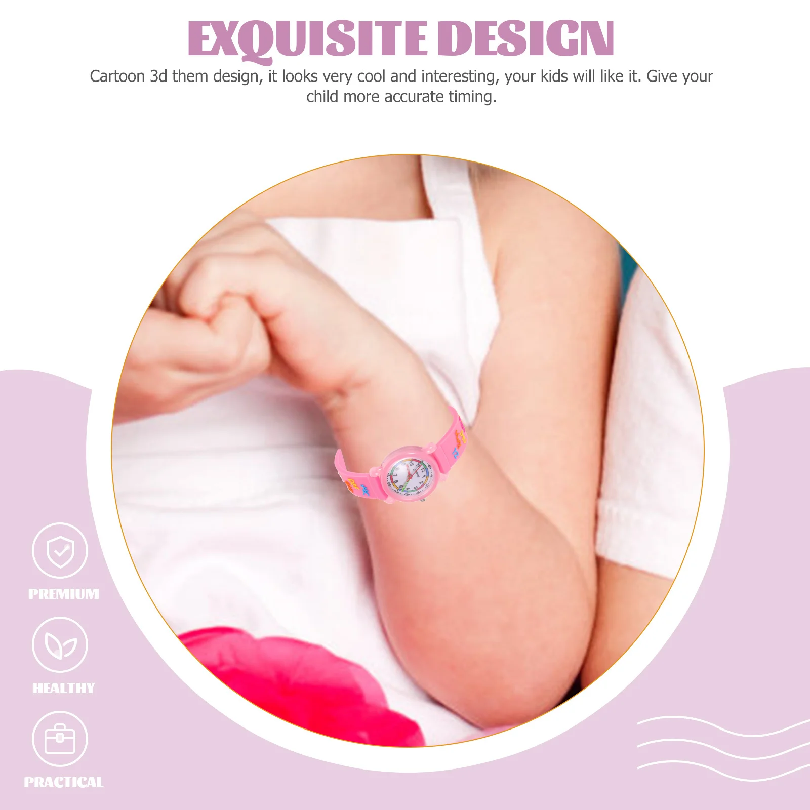ساعة كرتونية ثلاثية الأبعاد للأطفال، ساعة تعلم وقت السبائك للأطفال الصغار، تصميم لطيف، لمسة نهائية ناعمة لامعة للأولاد والبنات