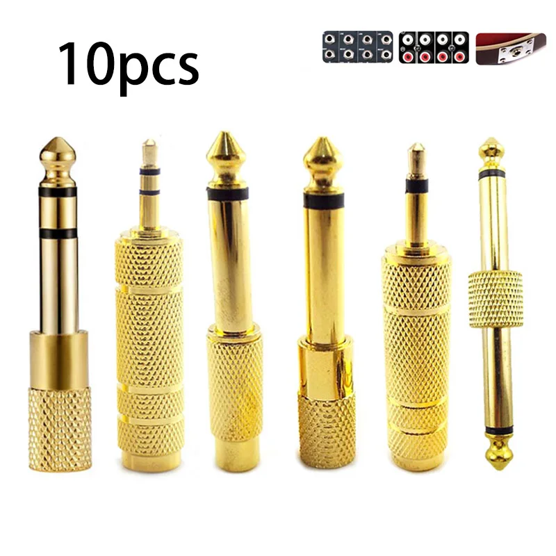 10pcs Audio Adapter 6.5mm Male to 3.5mm Female Jack Plug Headset Microphone Guitar Recording Mono Dual Channel Converter C3