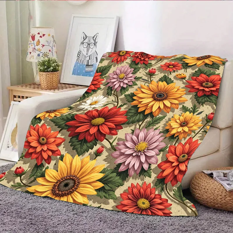 1 قطعة بطانية الفانيلا نابضة بالحياة الأزهار طباعة رمي بطانية لديكور غرفة المعيشة المريحة