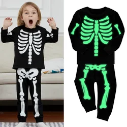 Costume da scheletro per bambini Pigiama luminoso con teschio di Halloween per bambini Abiti spaventosi con osso fantasma Costume da carnevale per bambini