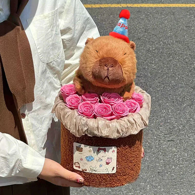 Capybara Plush Bouquet Happy Birthday Themed Stuffed Animal Gift Cute Cartoon Doll Bouquet for Celebration Kawaii Perfect Gifts