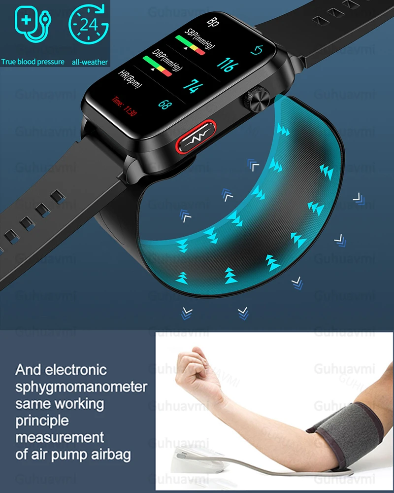 2024New Precision Blood Pressure Measurement Health Smart Watch Air Pump Airbag Men Women Blood Glucose Lipid ECG+PPG Smartwatch