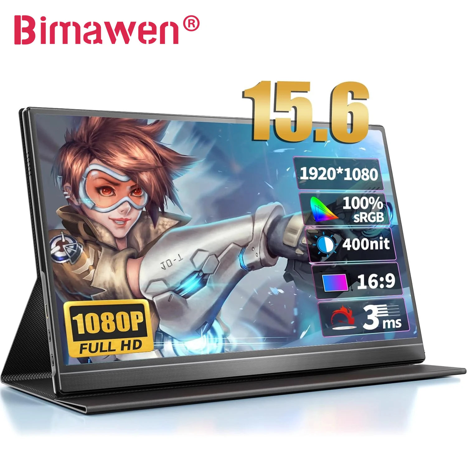 Bimawen 15.6inch Game Display  FHD 1080P Portable Monitor USB C HDMI Gaming Ultra-Slim IPS Display For PC Laptop Xbox PS4 Switch