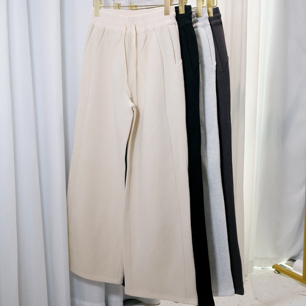 Autumn Winter Fleece-Lined Fitness Lulu Warm Slimming Draped Wide-Leg Pants Casual Sports Mid-Waist Hip-Covering Drawstring Long