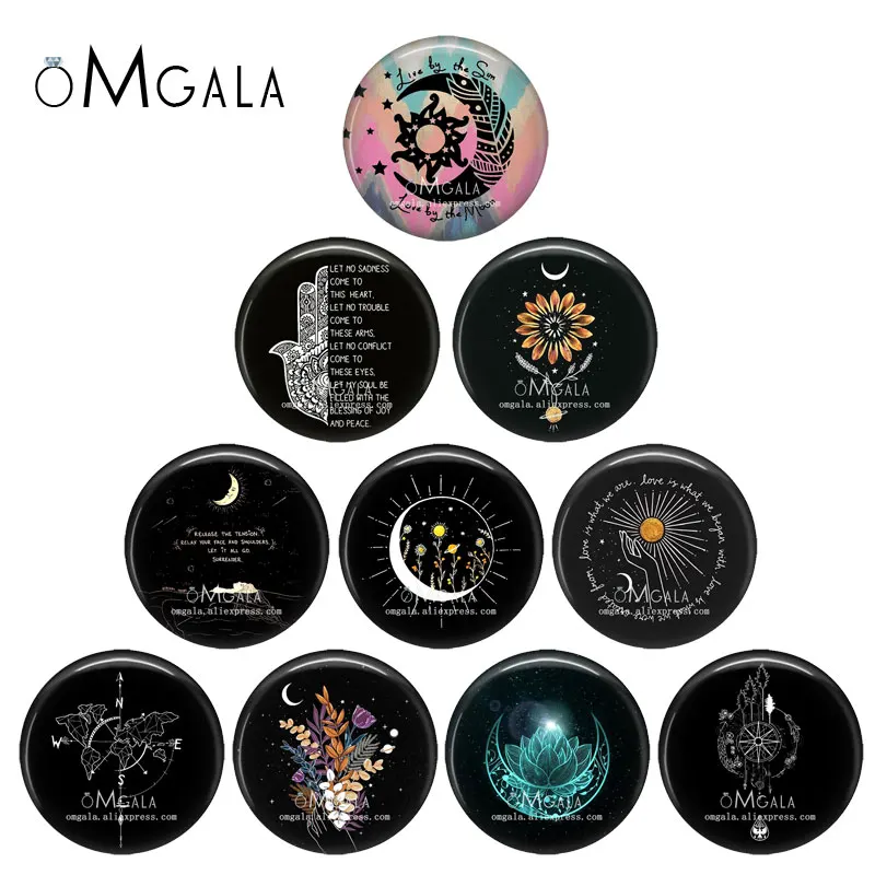 Fashion Moon and Sun Flowers Art Pattern 12mm/14mm/16mm/18mm/20mm/25mm Round photo glass cabochon demo flat back Making findings