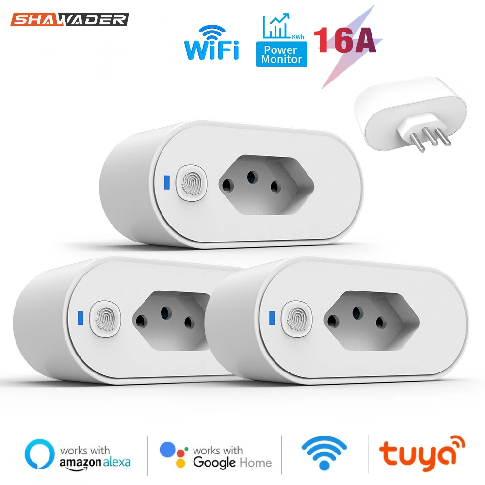 

Shawader Tuya Wifi Socket Adaptador De Soquete Inteligente 16A Suporte Smart Life App control Alexa Google Home Controle vioce