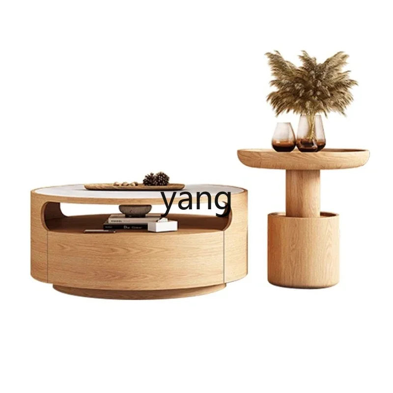 

Yjq Silent Style Living Room Home Small Apartment Creative Solid Wood Stone Plate Modern Light Luxury