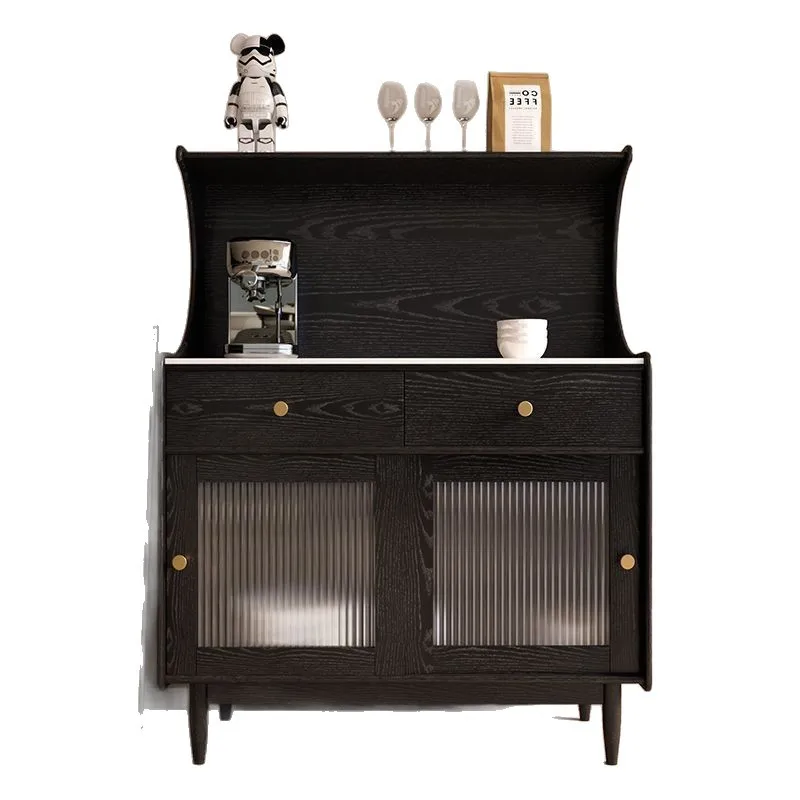 

Full solid wood dining side cabinet, oak black retro tea and wine cabinet, cupboard, storage, living room, American French