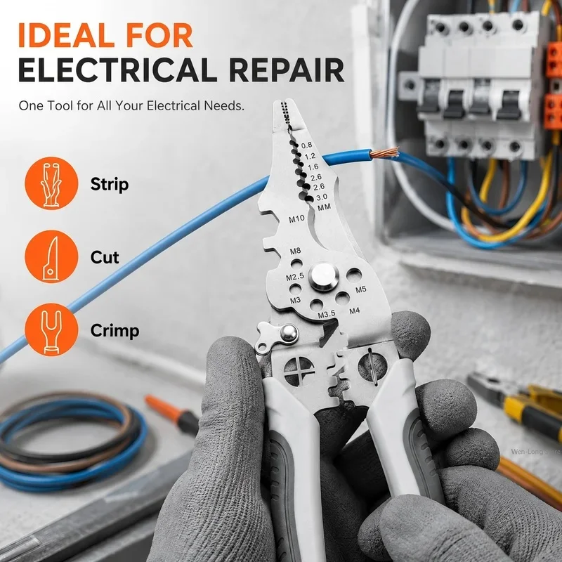 8.5 Inch Heavy Duty Wire Stripper, Multifunctional Stainless Steel Electrical Pliers, Wire Cutter Crimper with Ergonomic Grip