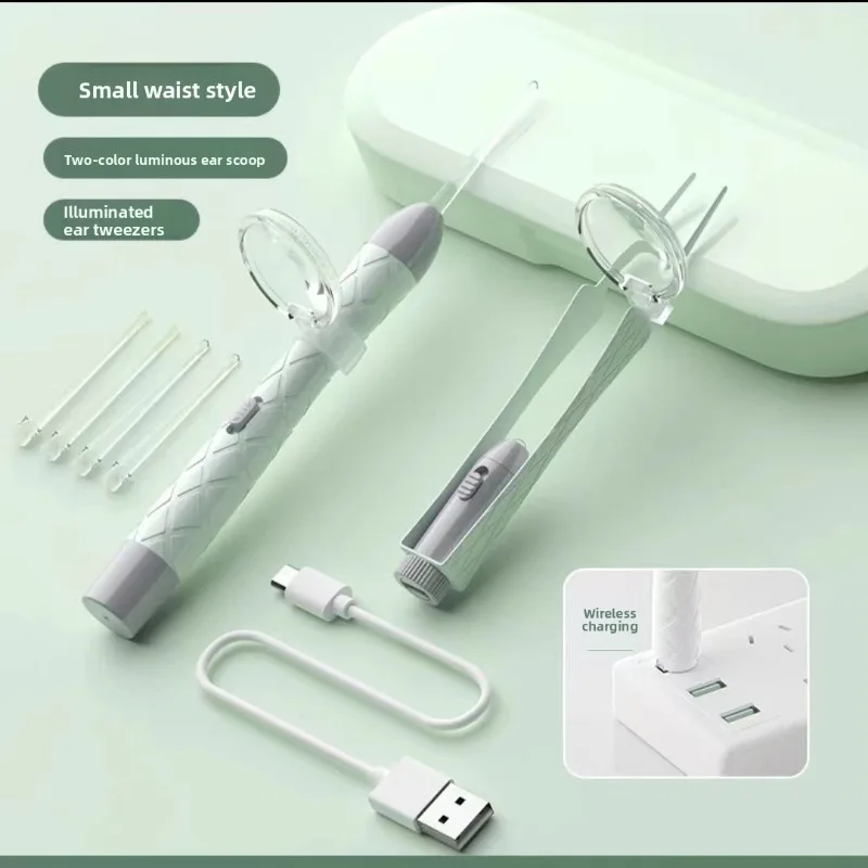 New Arrival In-Stock Illuminated Ear Spoon Set - Kids' Ear Cleaning Tools, Visual Rechargeable Ear Pick Illuminated Booger Clip