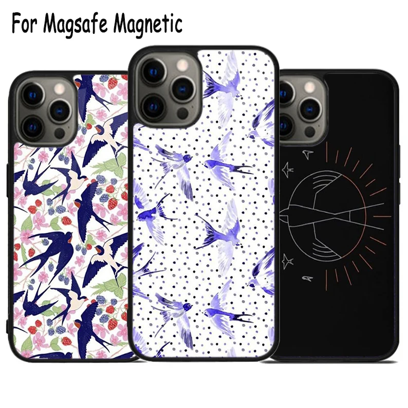 

Swallows Bird Wireless Charge Magsafe Phone Case For iPhone 15 16 14 13 11 12 Pro Max Plus Magnetic Bumper Cover