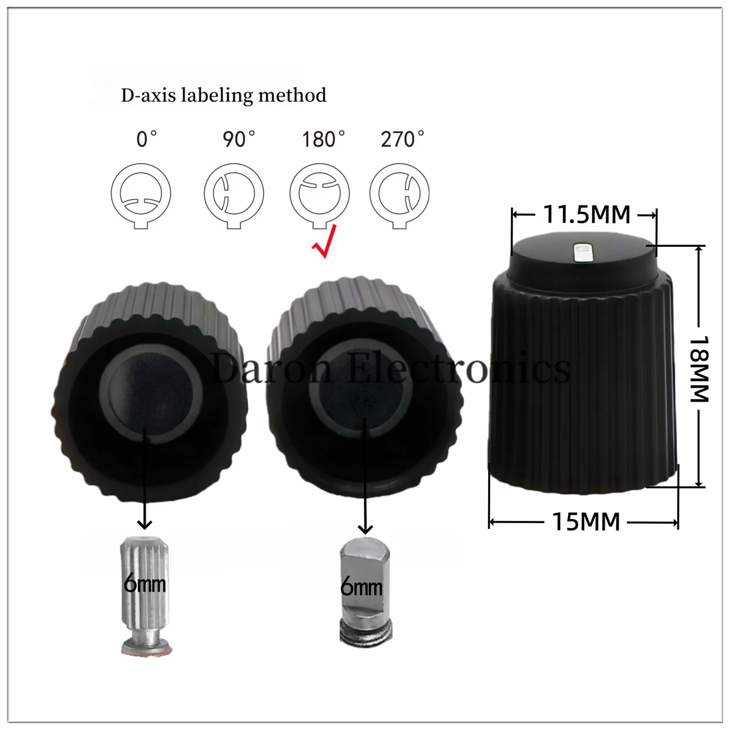 2 pcs Plastic electric guitar volume knob 15*18mm rosewood holes / D-shaped holes 6mm view 5