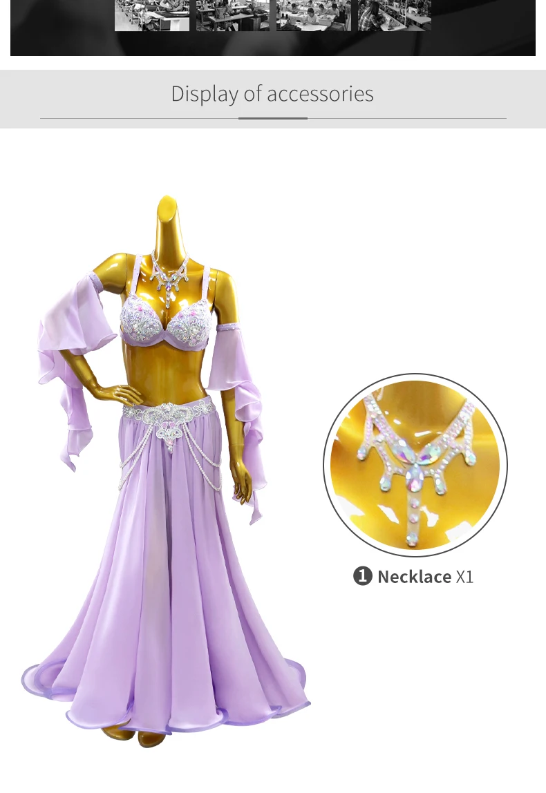 Bauchtanzrock Übungskleidung Orientalisches Kostüm Damen-Abendkleid Mädchen-Auftrittsanzug Langer Anzug Bühnen-Bauchtanzkleidung – Detail 4