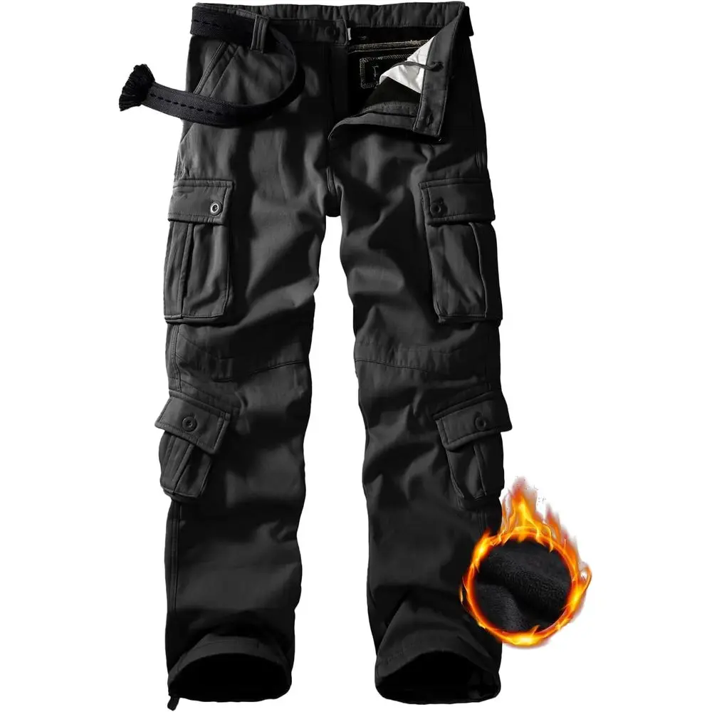 

GSGGIG Men's leece Lined Hiking Pants, Winter Camo Cargo Pants Army Casual Work Ski Pants or Men with 8 kets