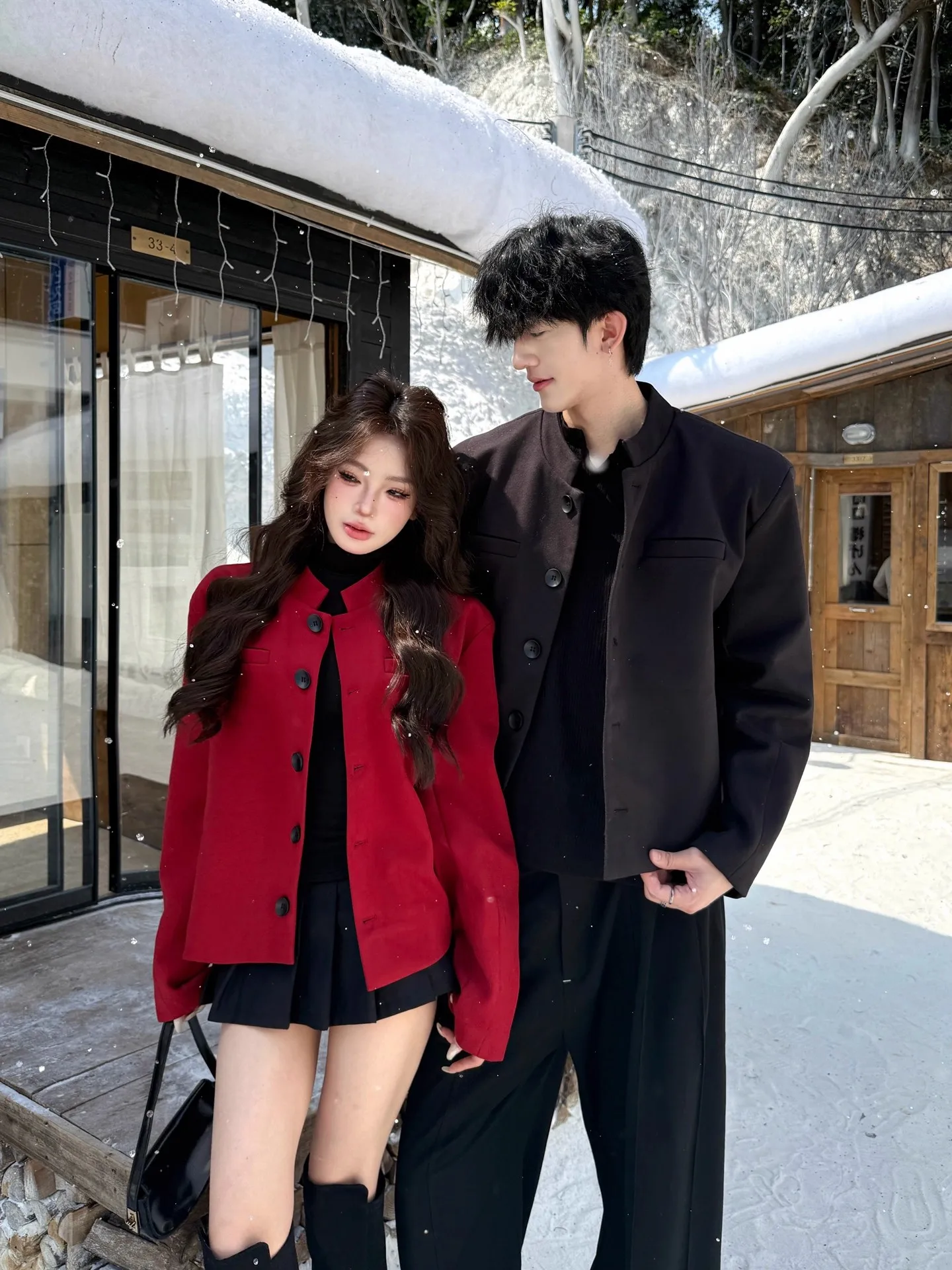 

New Chinese Sle Couple's Suit Autumn Winter Jaet Ele Small Design Engagement Registration Jaet Casual Sle Stan...