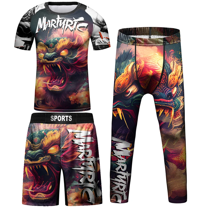 Bjj Rashguard Jiu Jusit T-shirt +Pants Sets Kids MMA Boxing Muay Thai Shorts Rash guard For Children MMA Compression Clothing