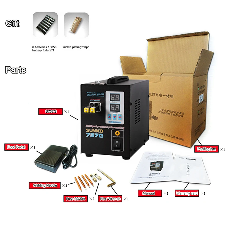 SUNKKO 737G Battery Spot Welder 1.5KW Digital Display Spot Welding Machine For 18650 Battery Pack Weld Double Pulse Spot Welders