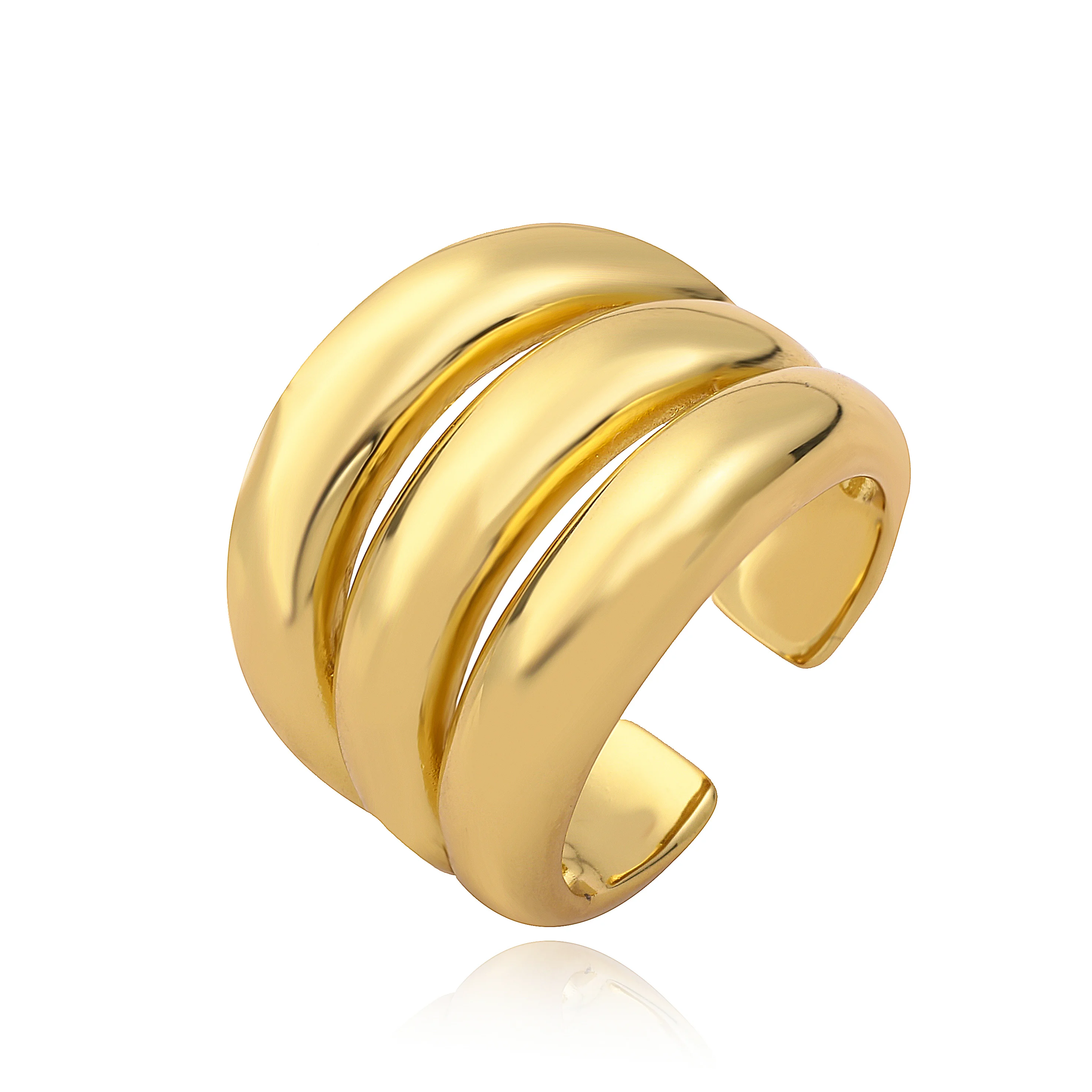 18K Gold Plated Brass Vintage Geometric Wave Rings For Women Gold Color Adjustable Rock Ring Aesthetic Wedding Jewelry Gift