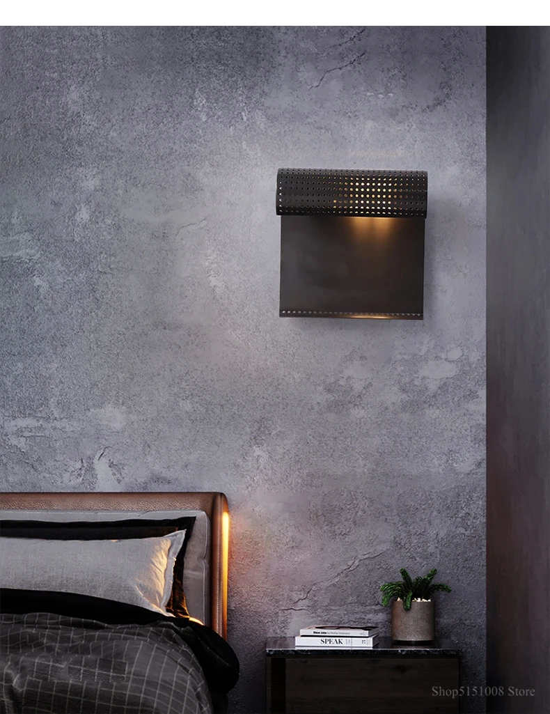 Nordic luxury all copper wall lamp, retro style black square wall lamp,creative curled edge design decorative wall lamp YX465RE