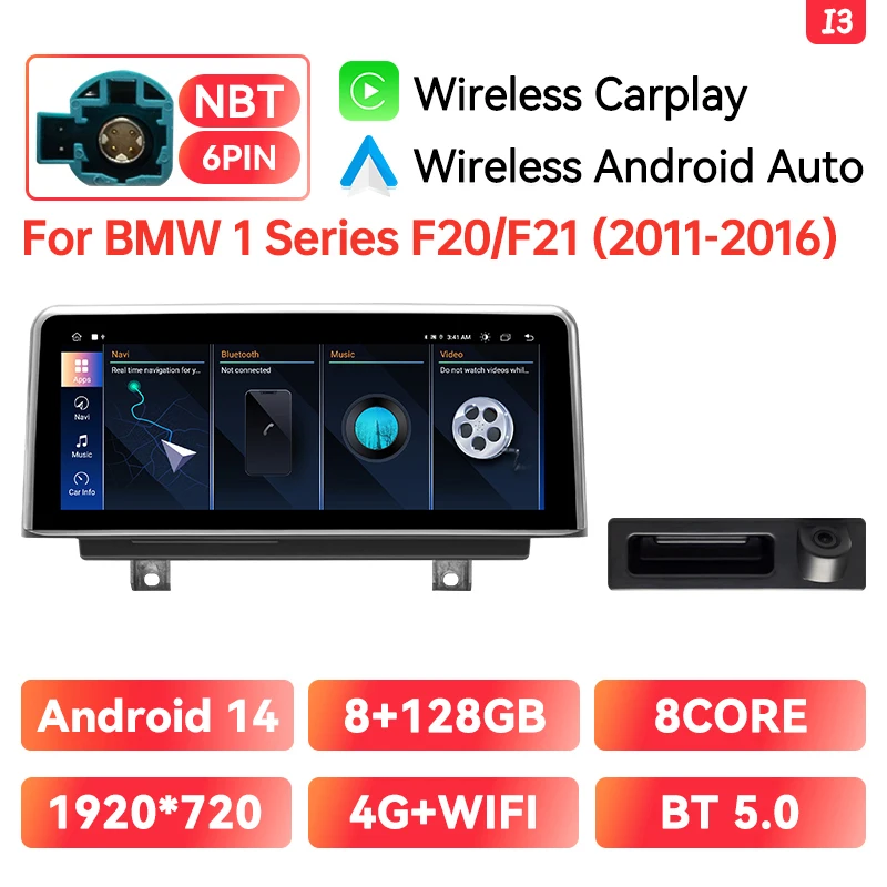 Draadloze CarPlay Android Auto Multimedia Speler voor BMW 3 4 Serie F30-F36 1 Serie F20 Autostereo AI Spraak 4G WiFi GPS 8GB+128GB Head Unit
