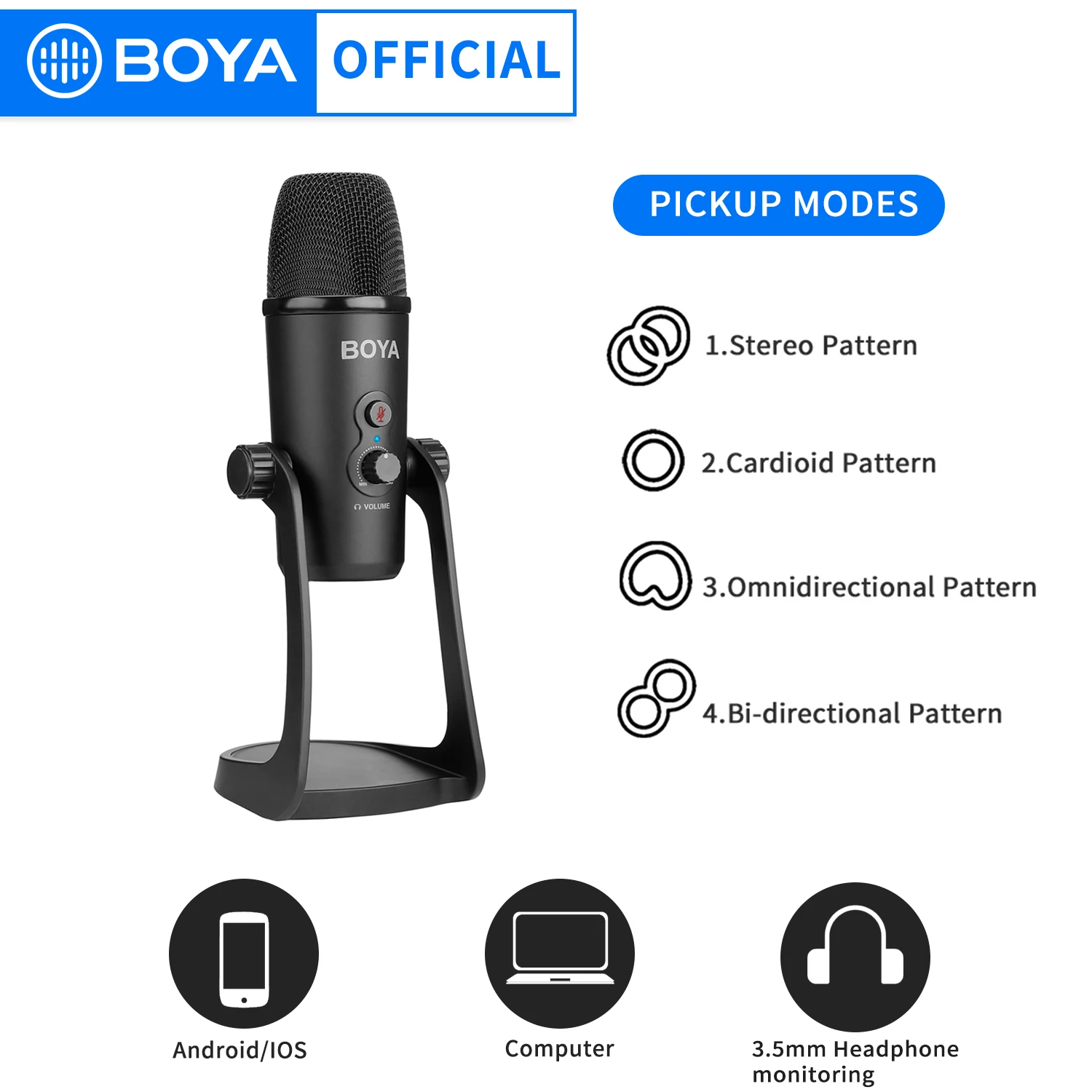 

BOYA Professional Condenser USB Microphone BY-PM700 Polar Pattern for Windows and Mac Computer Recording Interview Conference