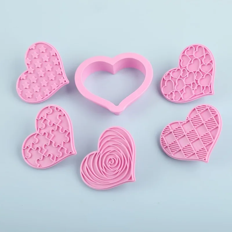 Love Heart Shaped Cookie Cutters, Cookie Embosser Set, Pastry Cutters, Biscuit Molds, Baking Tools, Kitchen Accessories