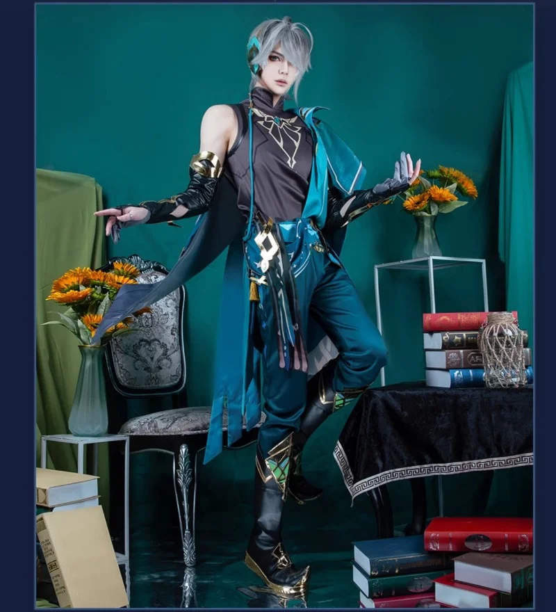 Costume de Cosplay Al Haitham pour Homme, Tenue de ixd'Halloween, Perruque, Chaussures, Ensemble Complet, Anime