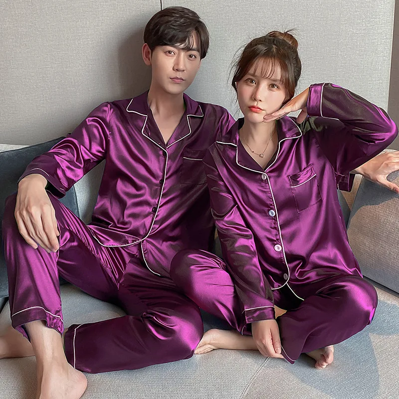 Couple Pajama Sets For Mens Pyjama Loungewear Long Sleeve Sleep Plus Size Pj Trousers Satin Pajamas Sleepwear Lover Silk Pijamas