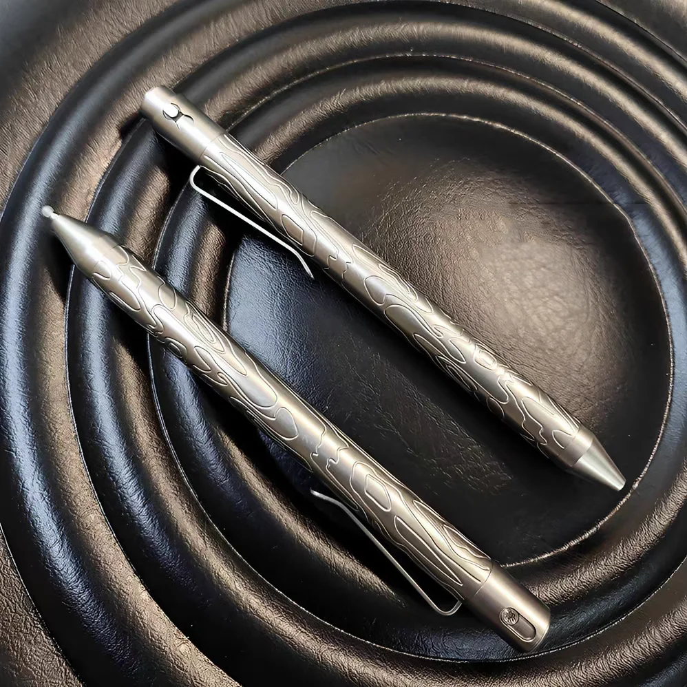 Titanium Alloy EDC Pen with Dual Lock & Mechanical Press, Refillable with G2 Ink Cartridge, for Outdoor Office Writing
