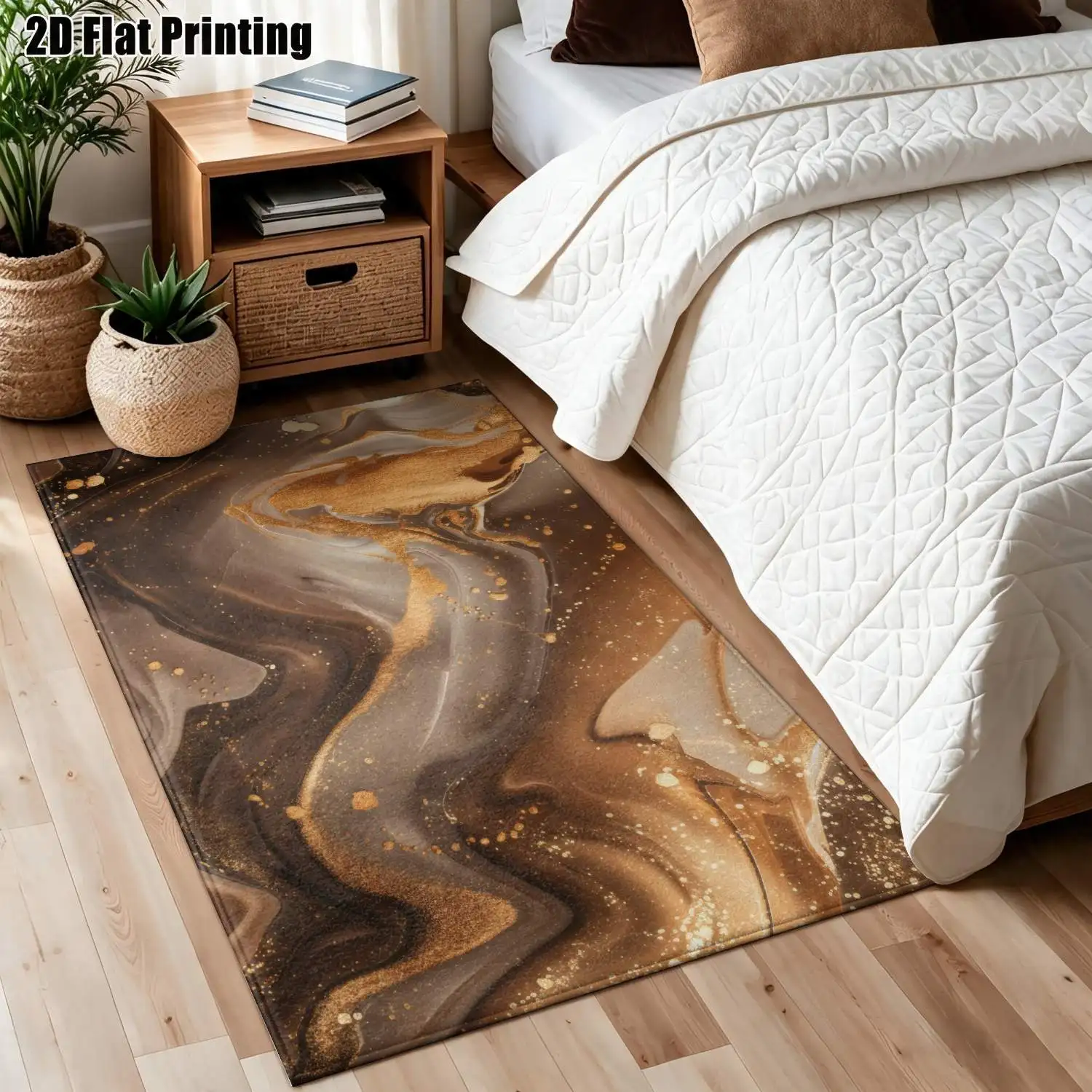 1Pc 2D Printed Carpet: Brown-Grey-Black-Gold Abstract Art Pattern, European/Modern Minimalist/Instagram Style, Machine Washable, Multi-Size Home Decor Floor Mat for Living Room, Bedroom, Dining Room, Entrance, Study