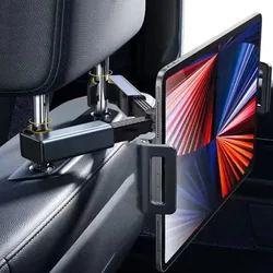 Car Headrest Tablet Mount Holder Clips 360 Degree Rotating Tablet Stand Auto Rear Seat Pillow Phone Support for IPad 4.7-12inch