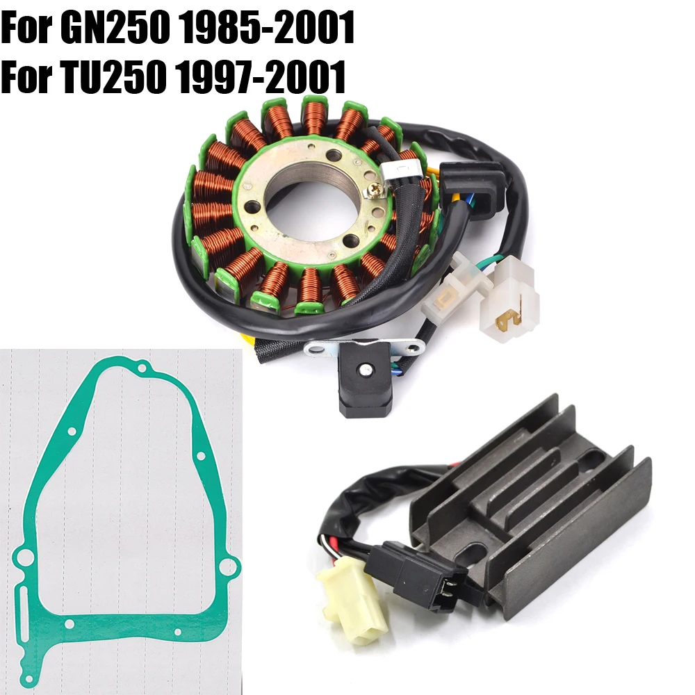 

Stator Coil + Regulator Rectifier + Stator Cover Gasket For Suzuki GN250 1985 - 2001 / TU250 1997 1998 1999 2000 2001