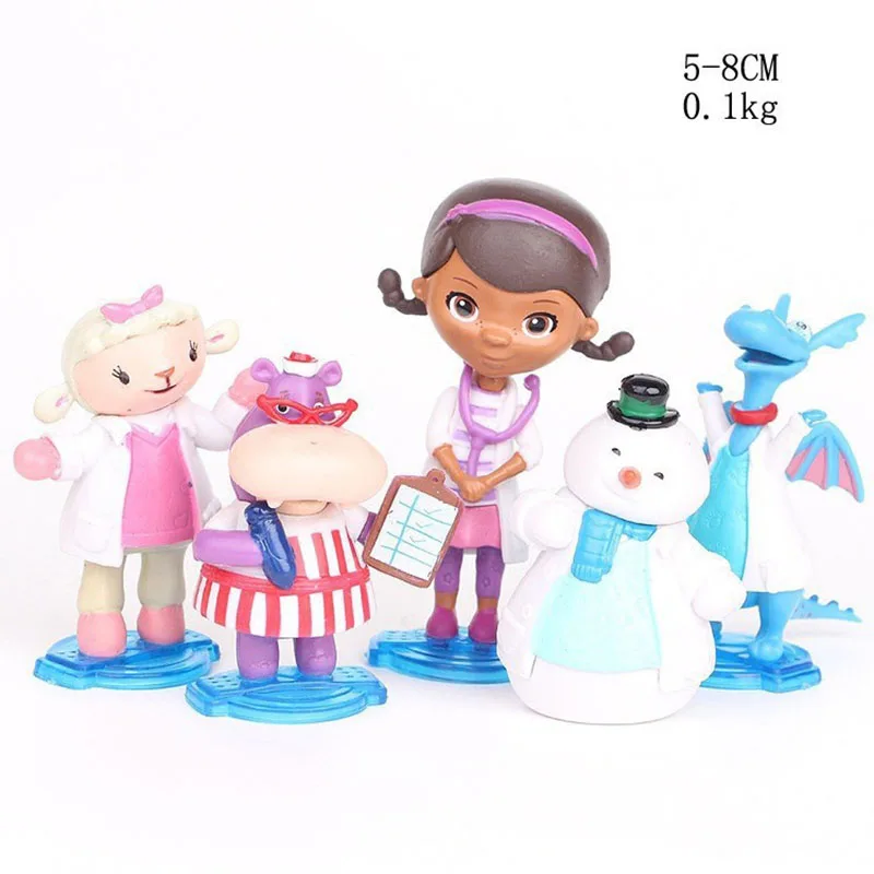 5Pcs/Set Doc Mcstuffins Anime Figures Doctor Lambie Sheep Dragon Hallie Hippo Chilly Snowman Model Kids Adorable Fashion Toys