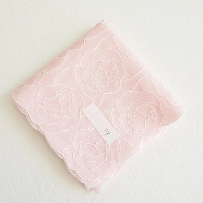 Ladies Japanese Soft Portable Rose Lace Embroidered Cotton Handkerchief