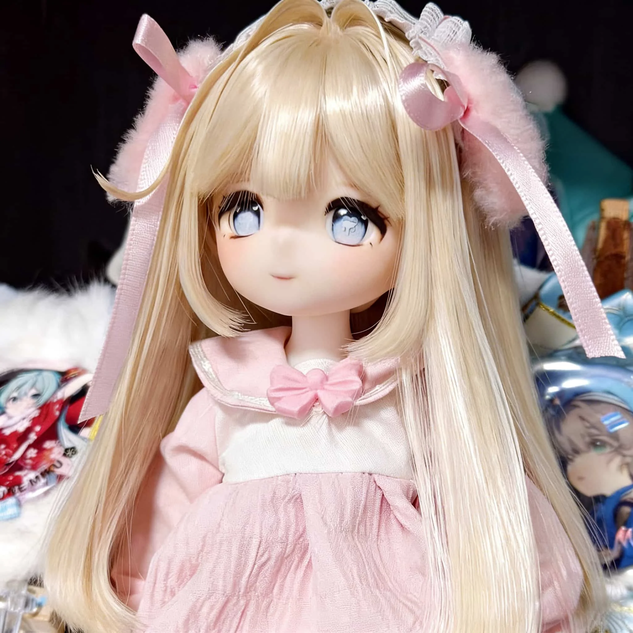 BJD Doll Hair Wig 1/3 1/4 1/6 Heat Resistant Fiber Ready Made SD MSD YOSD Dollfie Long Hair Bangs Inward Curl Ends