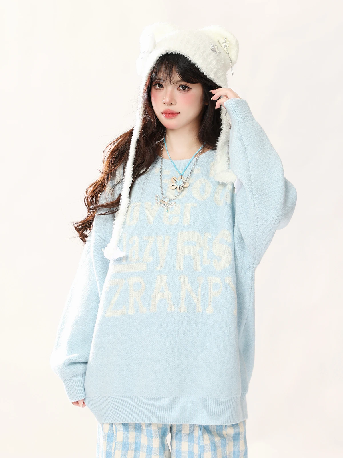 

Вязаный свитер ENJOG с американским буквенным узором, женский, осенне-зимний, новый, теплый, свободный, повседневный, вязаный топ