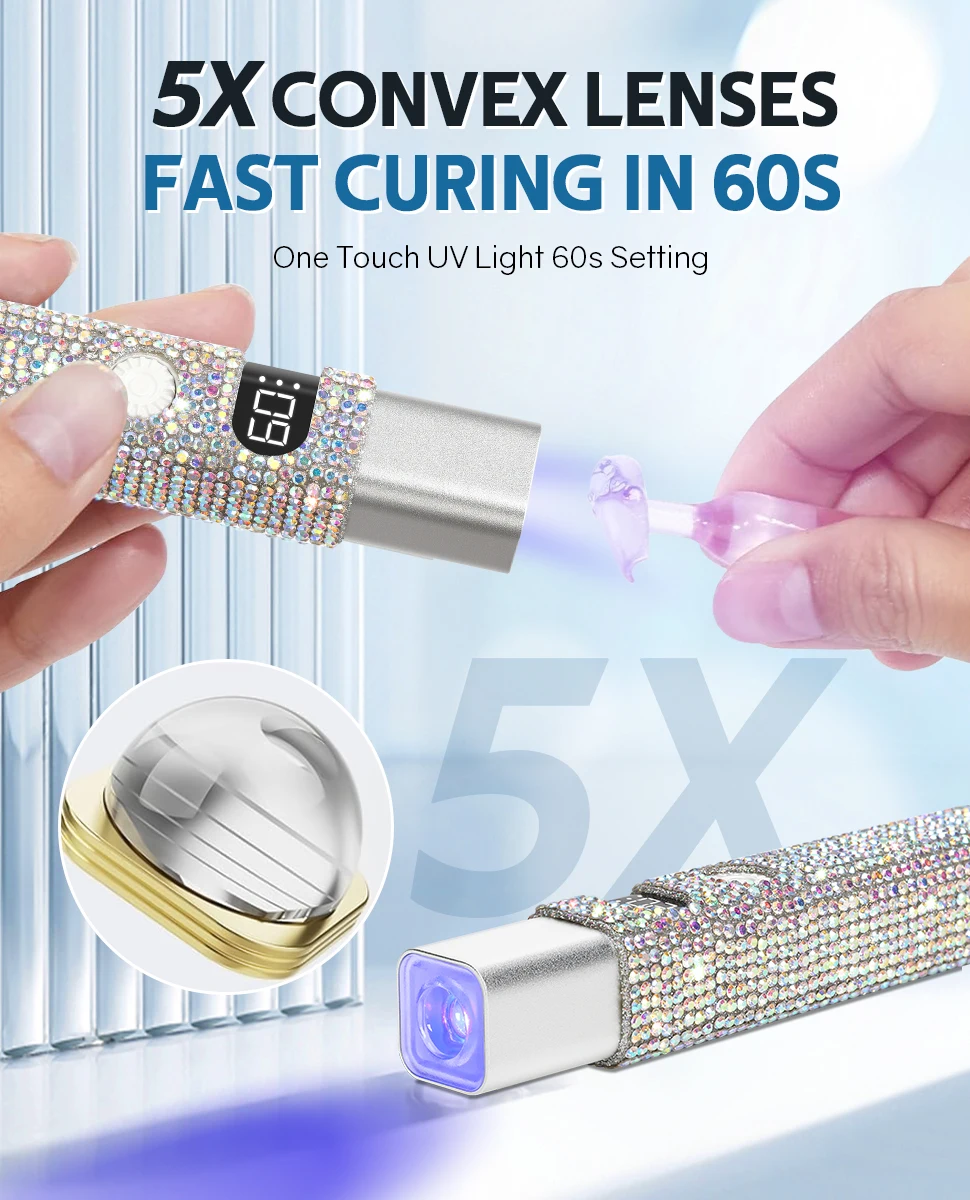 Mini lampada per unghie a LED UV portatile Lampada per unghie a forma di penna Lampada per manicure ricaricabile ad asciugatura rapida per polimerizzare tutte le unghie Lucidatura del gel