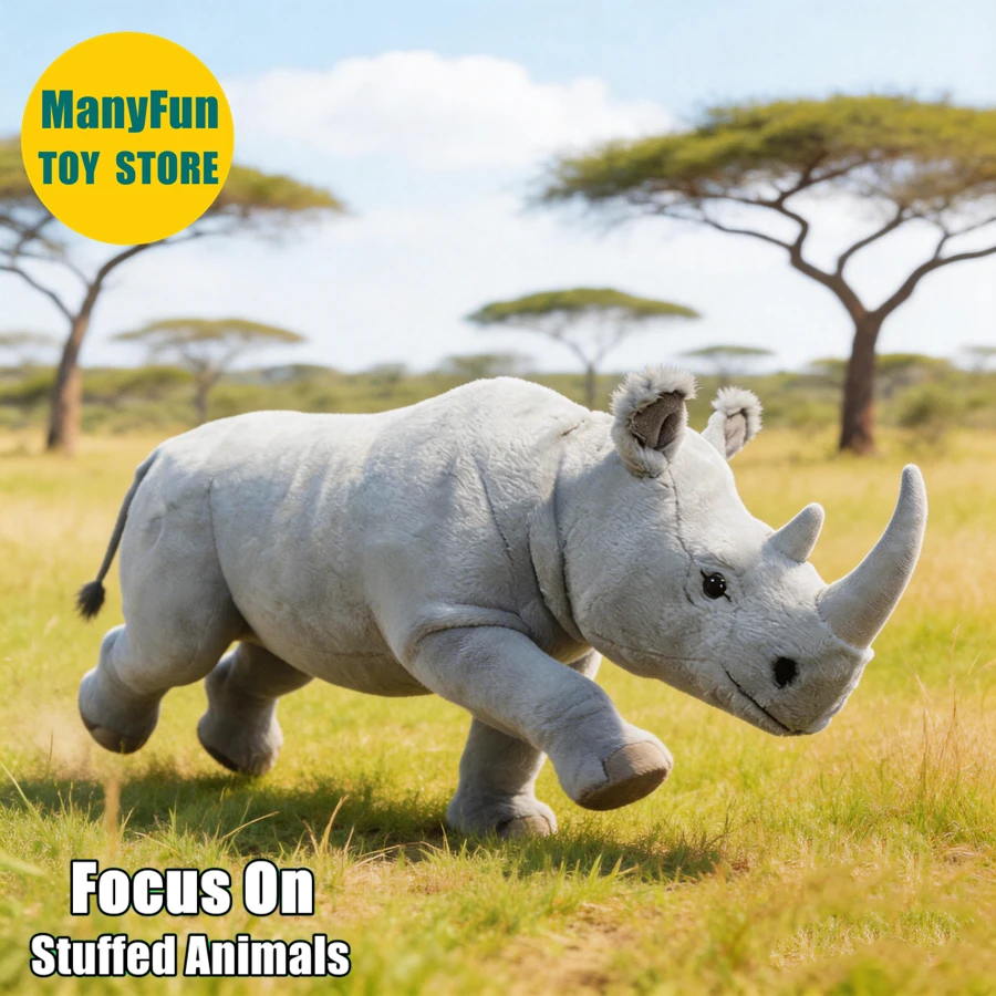

White Rhinoceros Plush Animal Realistic Rhino Plushie Lifelike Rhinoceros Stufed Toy Simulation Doll Toy Gift Collectors