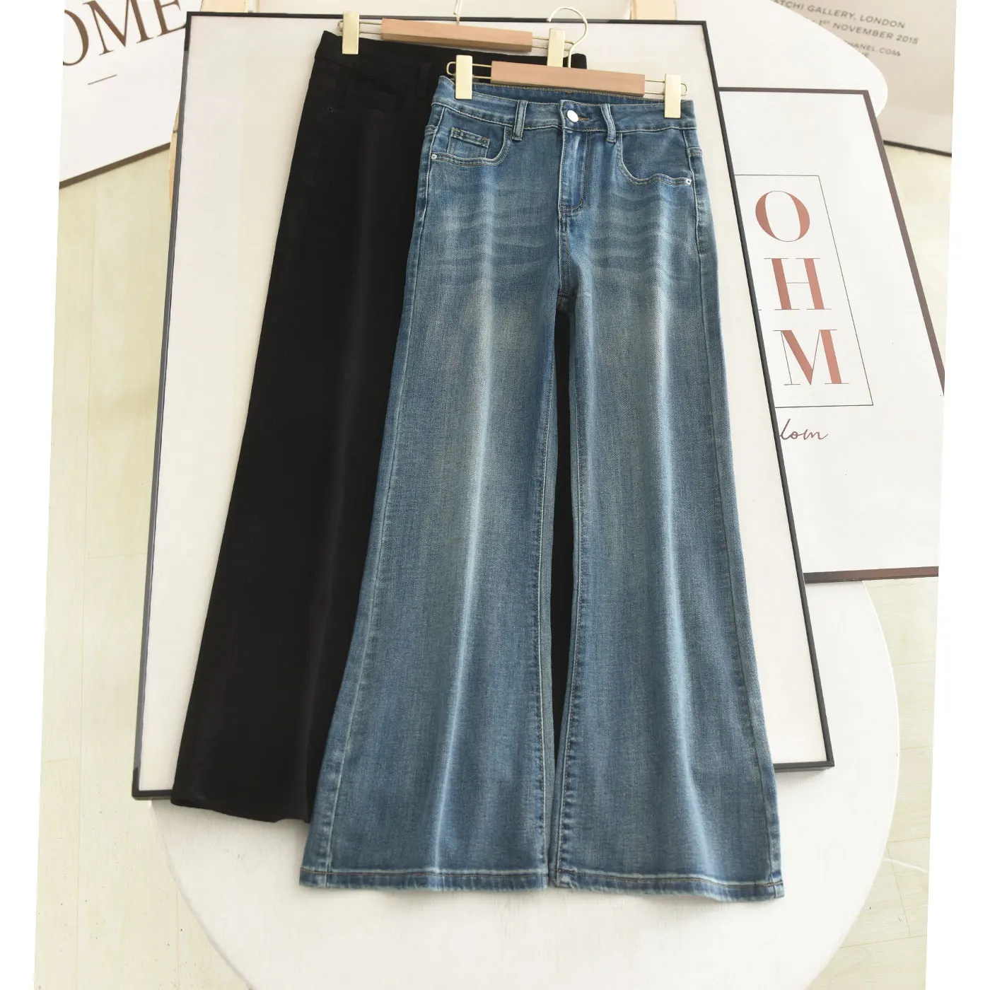 

Elastic High Waist Flared Jeans Women's Black Slimming Versatile Spring New Style Ladies' Denim Pants High Quality No Brand