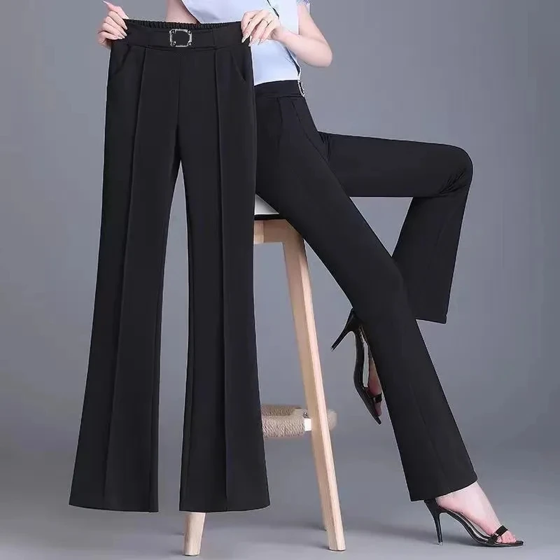 Lässige Stretch Frauen ausgestellte Hosen plus Größe elegante Pantalones Frühling Herbst koreanische Mutter Hose neue Mode Büro Spodnie