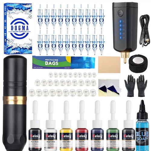 Imagen 2 del producto Kit de máquina de tatuaje inalámbrica profesional, pluma de tatuaje rotativa con agujas de alimentación inalámbrica para principiantes en tatuajes