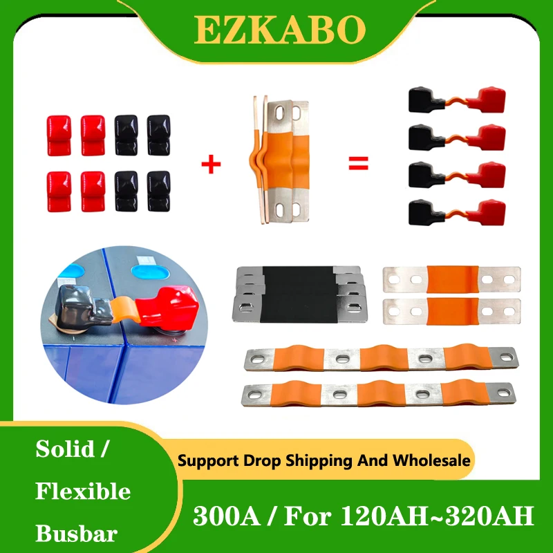 EZKBAO Flexible Busbar Lifepo4 Battery Solid 300A Lithium Straps Clips Stud Connecting Bars Pure Copper For LFP 230AH 280AH 280K