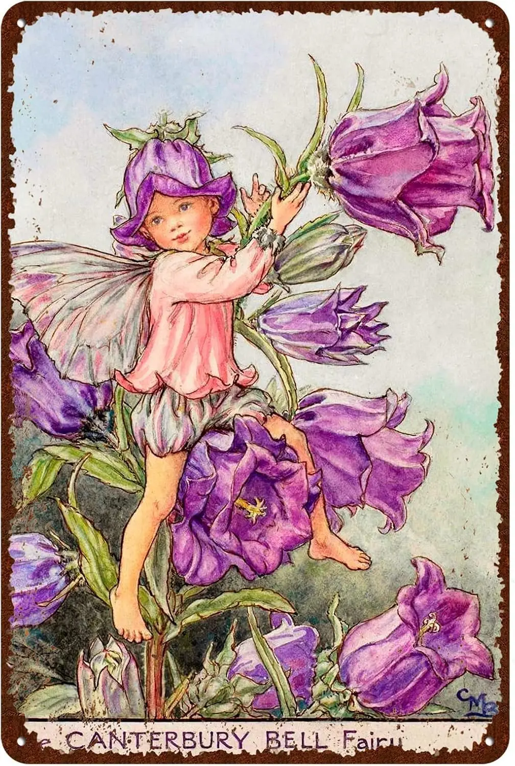 Flower Fairy Signs Vintage Metel Tin Novelty Garden Retro Wall Decor Home The Bell 8x5.5 Inch-alumi