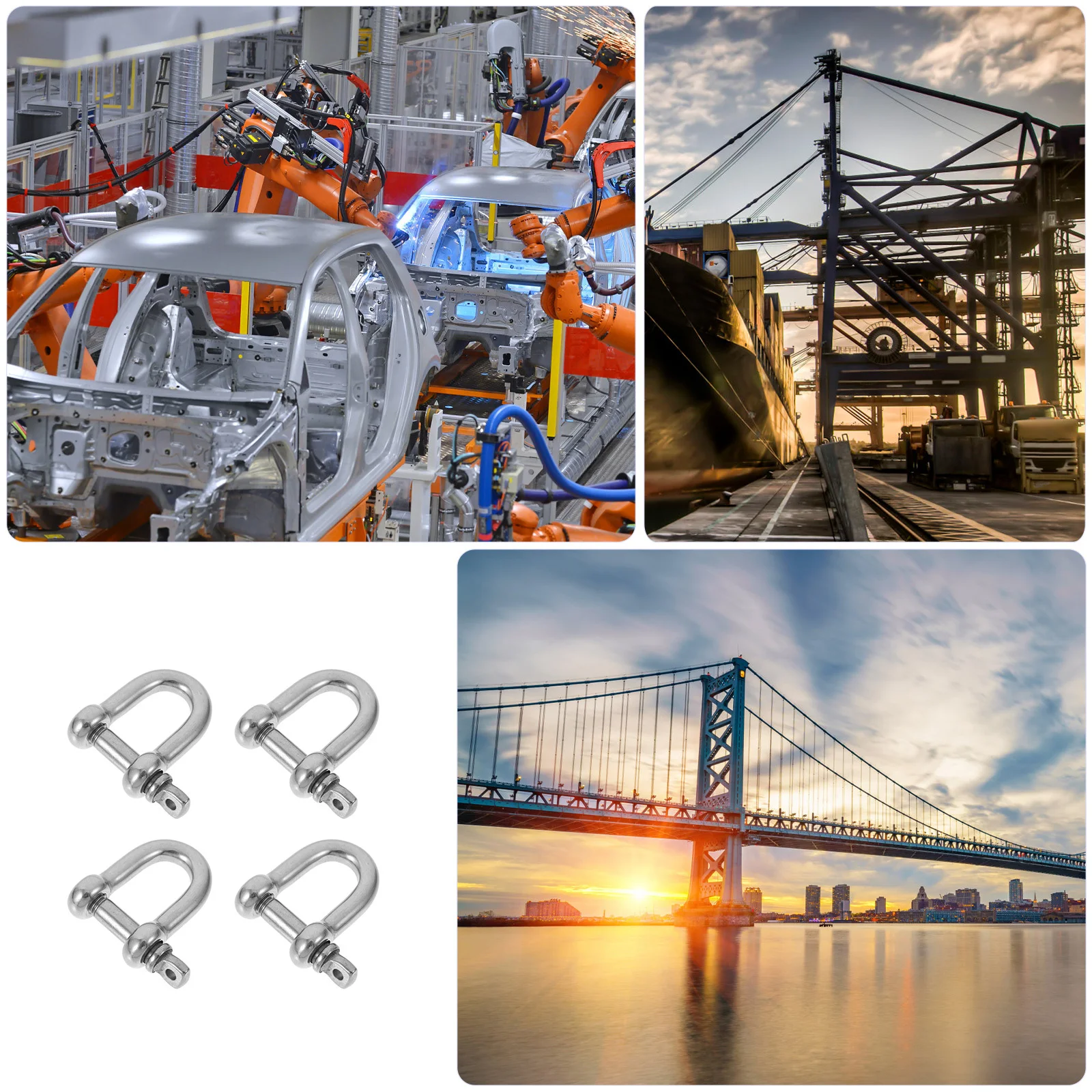 

4Pcs Stainless Steel D Ring Shackles Heavy Duty Towing Locking Pin Recovery Off-Road Tool D Ring Shackles Off-Road Shackle